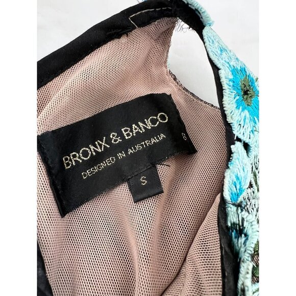 New Bronx and Banco Size US 4 Embroidery Cocktail Dress Hydrangea Blue/Green - Picture 2 of 14